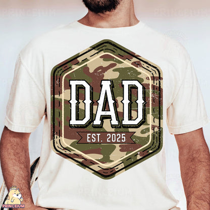 a man with a beard wearing a t - shirt that says dad