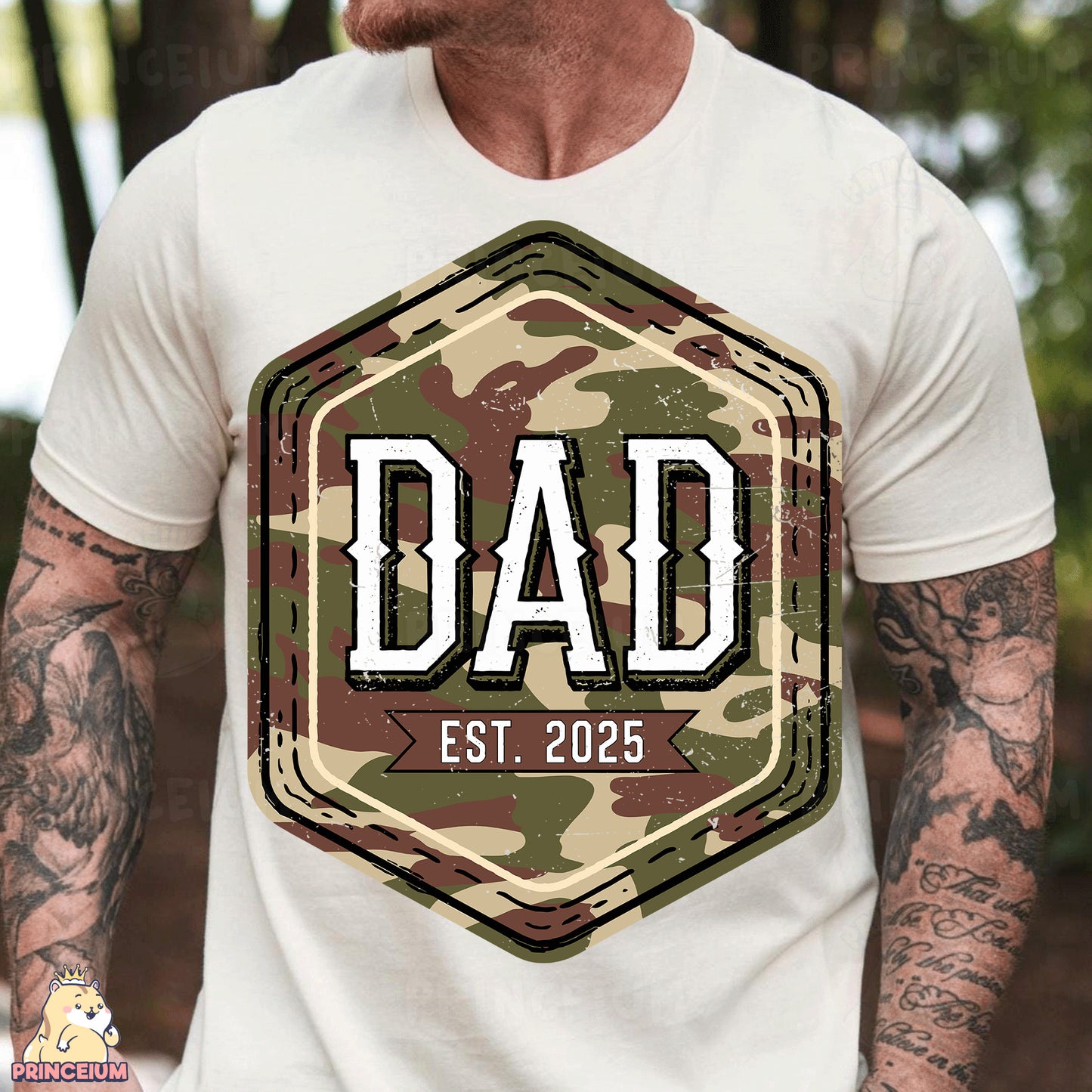 a man with a beard wearing a camo shirt