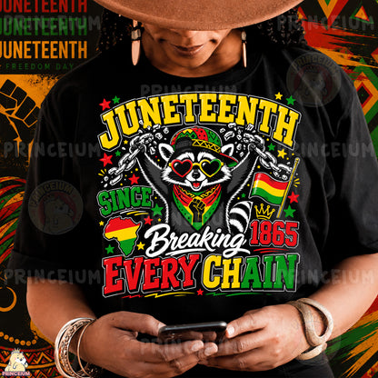 Juneteenth Raccoon Breaking Every Chain Sublimation Design PNG | Freedom Day 1865 Digital Download