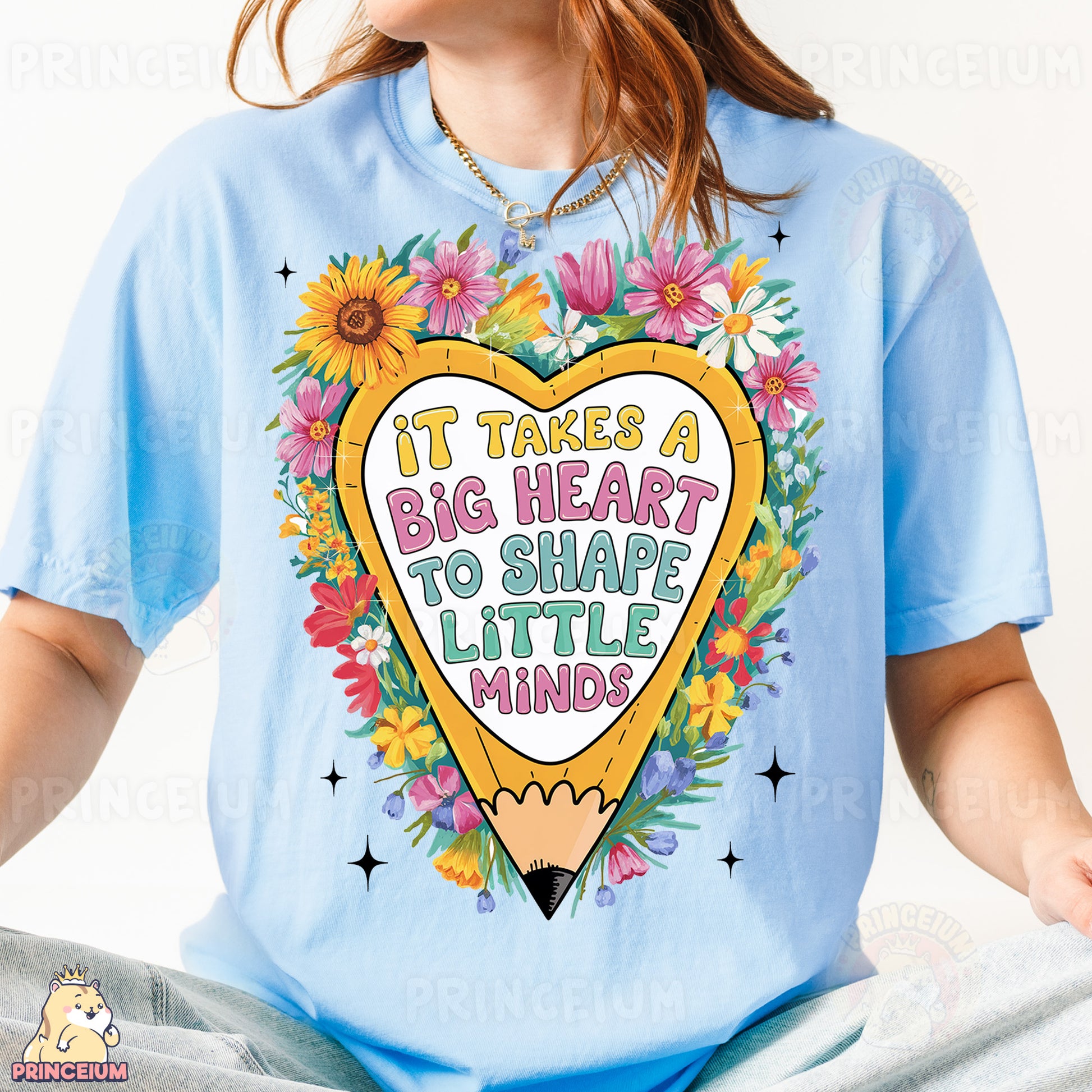 a girl wearing a t - shirt that says it takes a big heart to shape