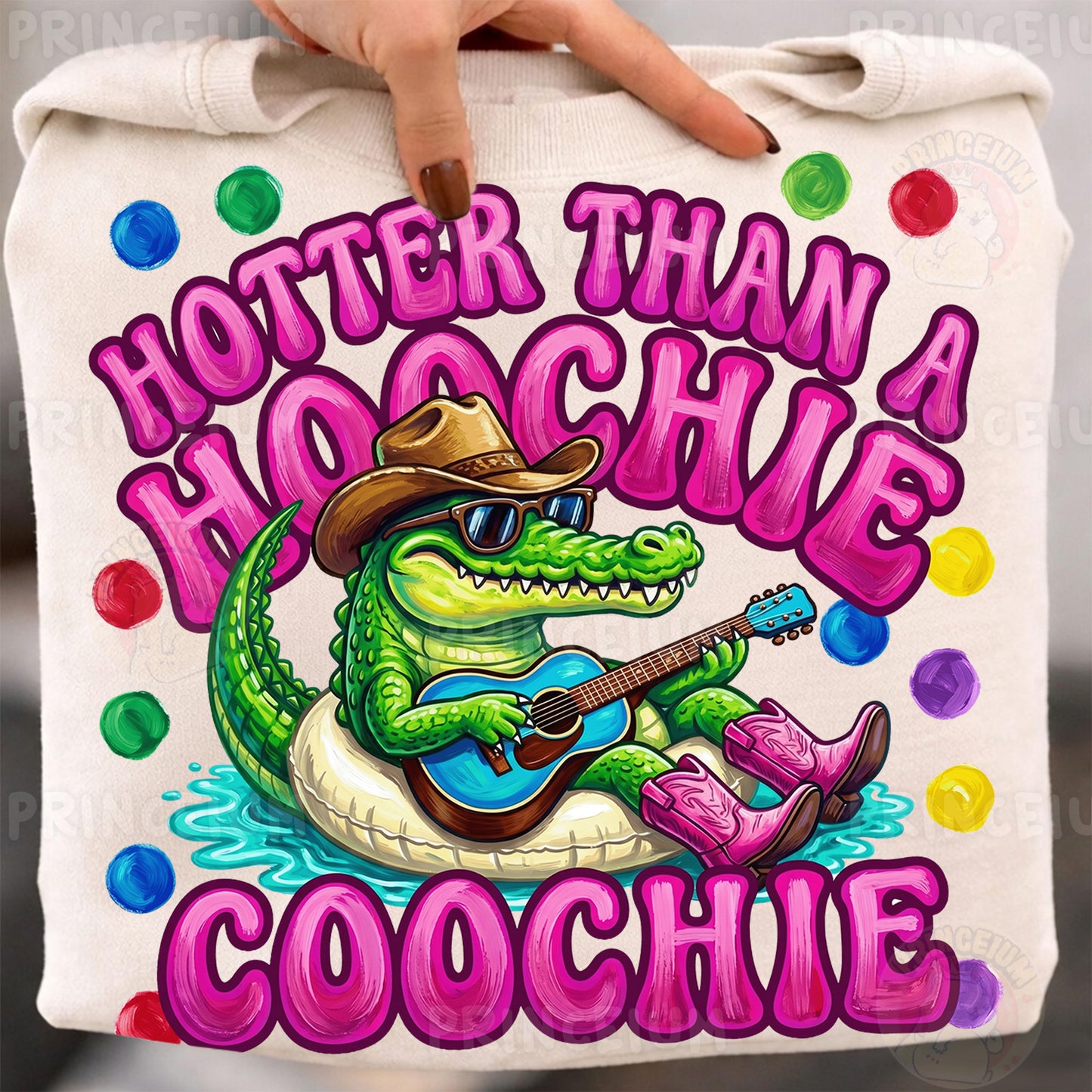 Hotter Than A Hoochie Coochie Sublimation Design PNG | Funny Alligator Cowboy Digital Download