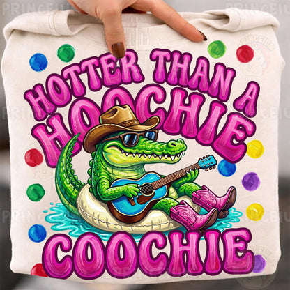 Hotter Than A Hoochie Coochie Sublimation Design PNG | Funny Alligator Cowboy Digital Download