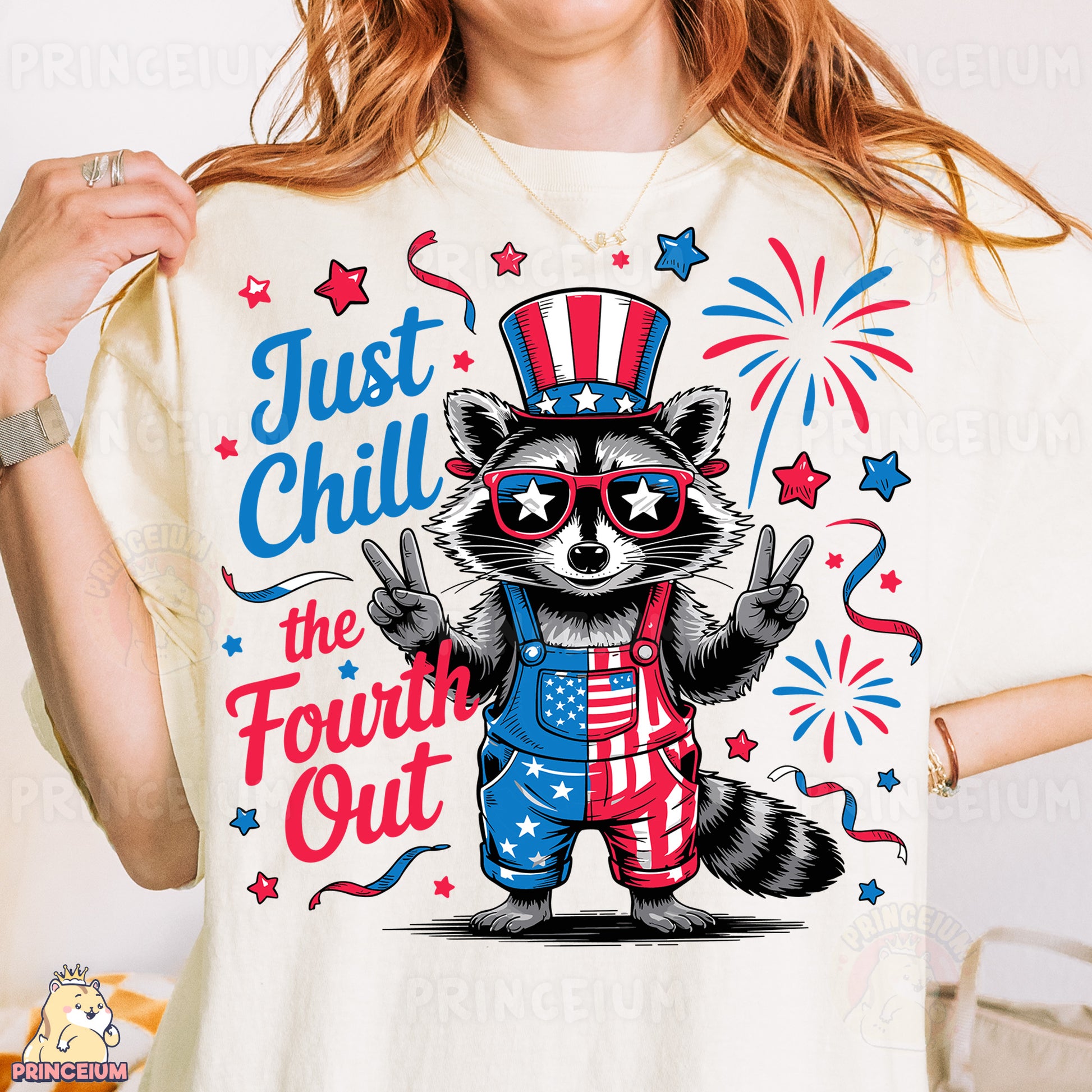 a woman wearing a t - shirt that says just chill the fourth out