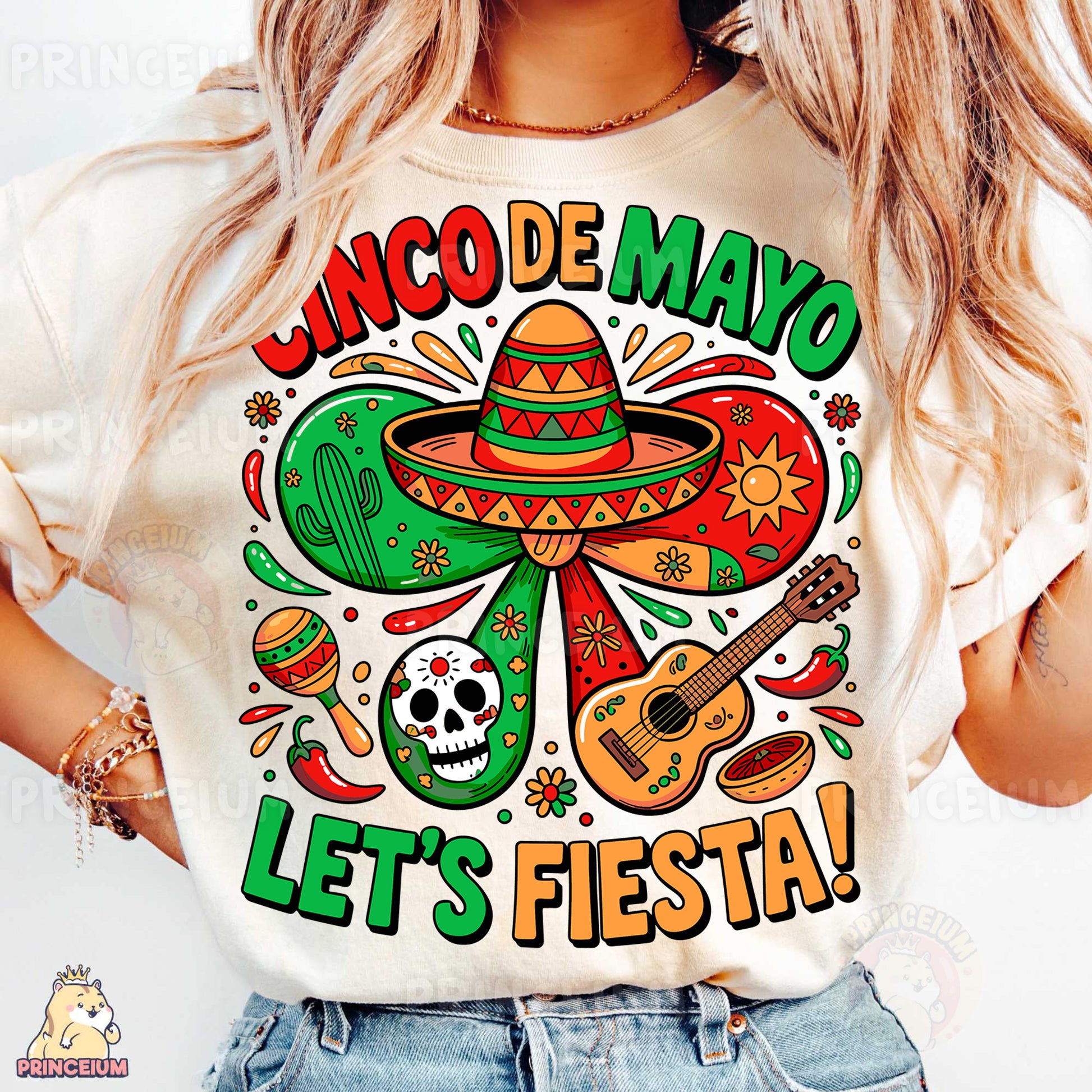 a woman wearing a t - shirt that says cinco de mayo let's