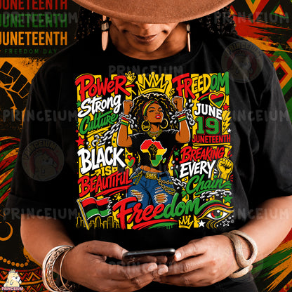 Black Queen Juneteenth Breaking Every Chain Sublimation Design PNG Power Strong Culture Digital Download