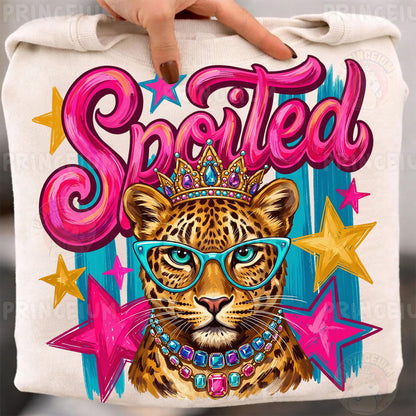 Spoiled Sublimation Design PNG  Glam Leopard with Crown Digital Download