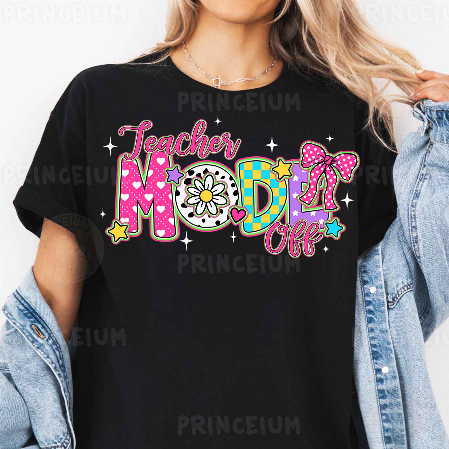 a woman wearing a teacher mom shirt