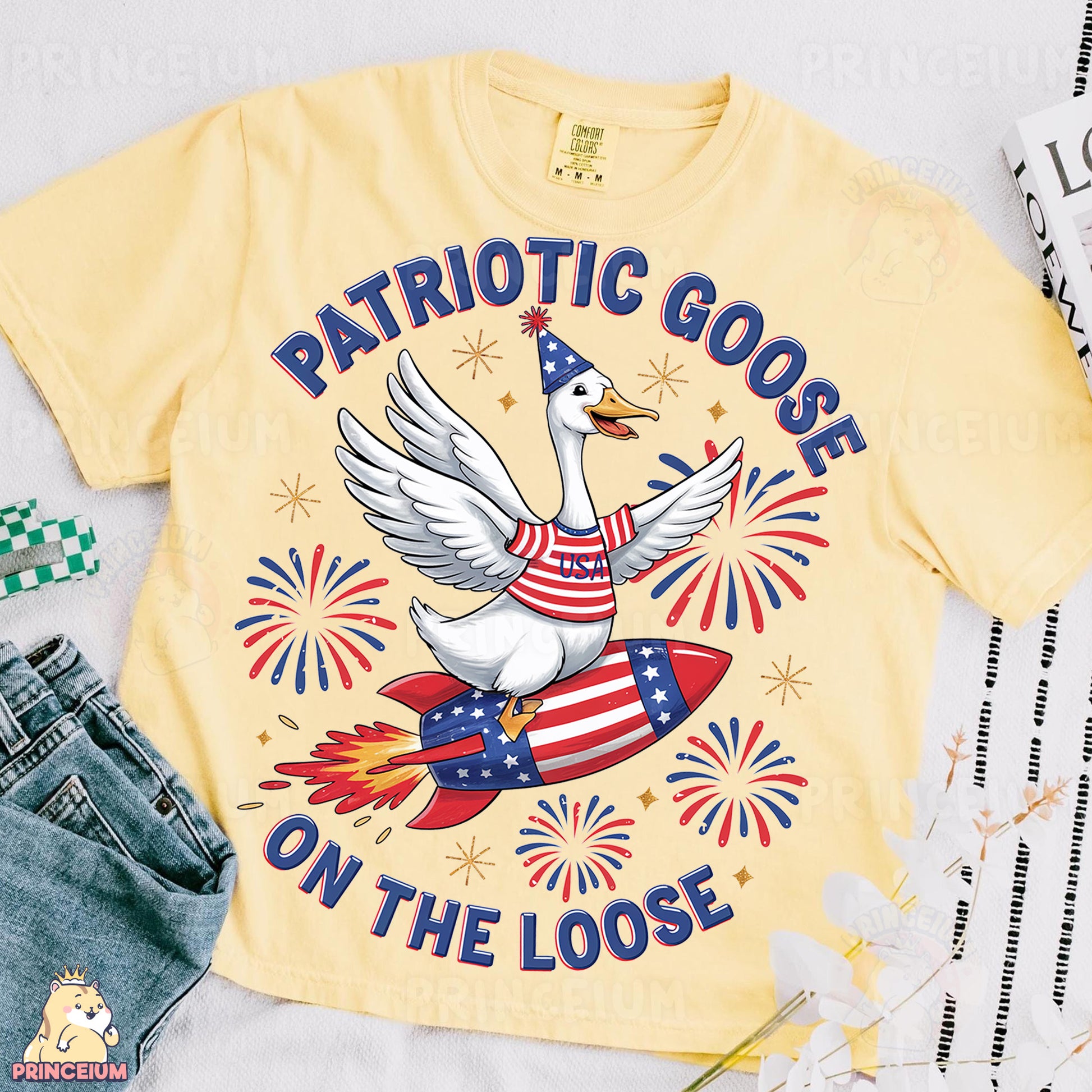 patriotic goose on the loose t - shirt