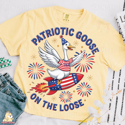 patriotic goose on the loose t - shirt