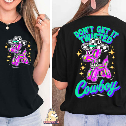 a woman wearing a black shirt with a pink teddy bear on it