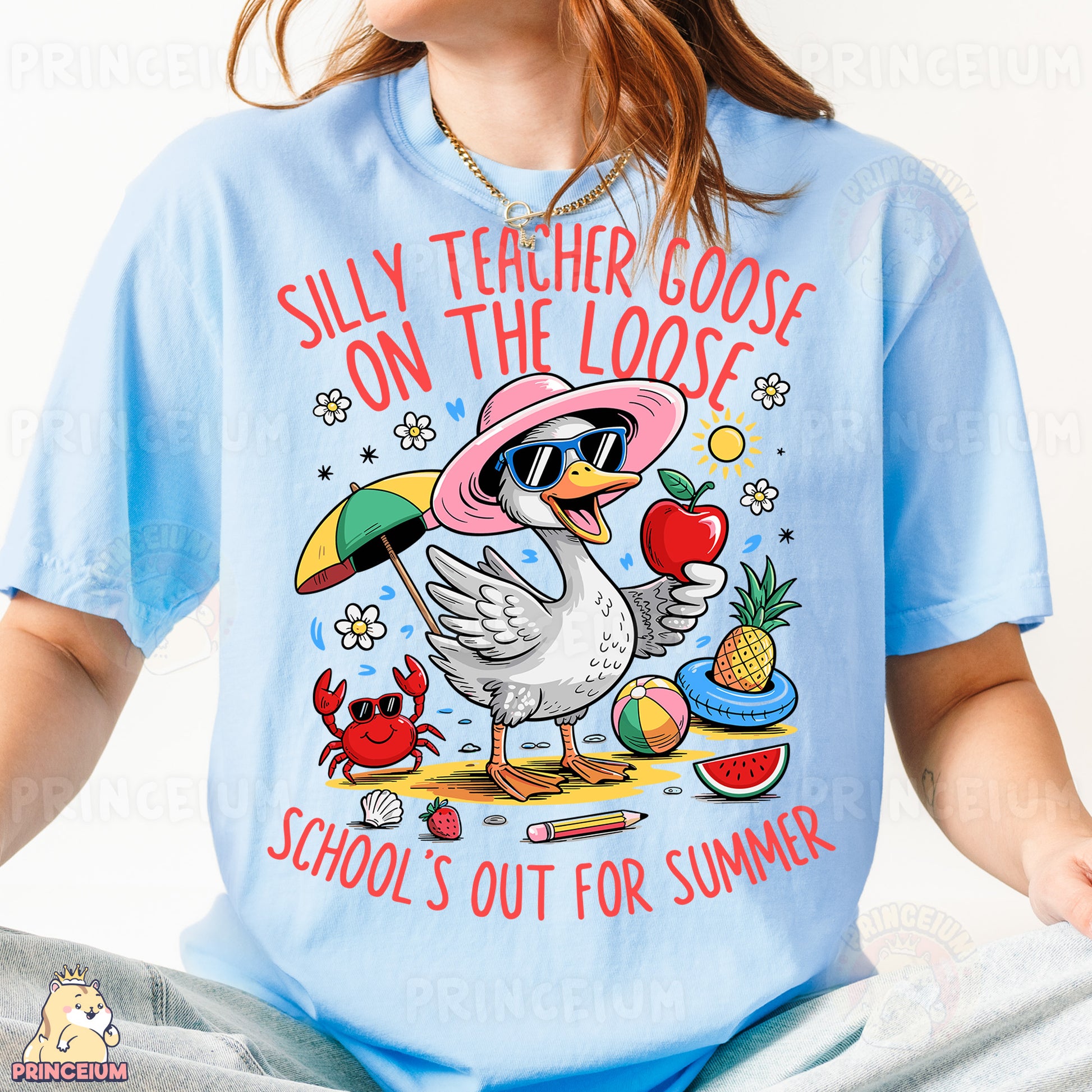 a person wearing a blue shirt with a bird on it