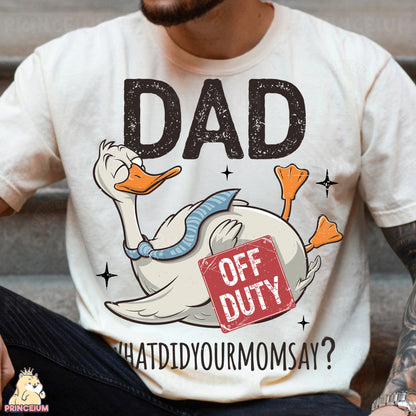 a man wearing a dad duck t - shirt
