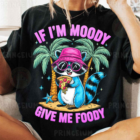 a woman wearing a black shirt with a raccoon wearing a pink hat and