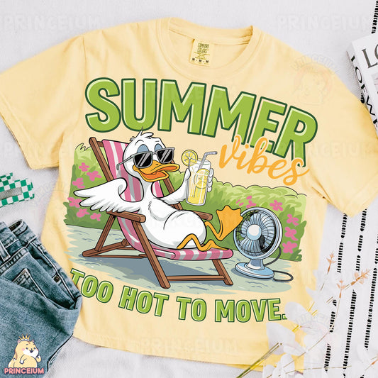 a yellow shirt with an image of a duck on it
