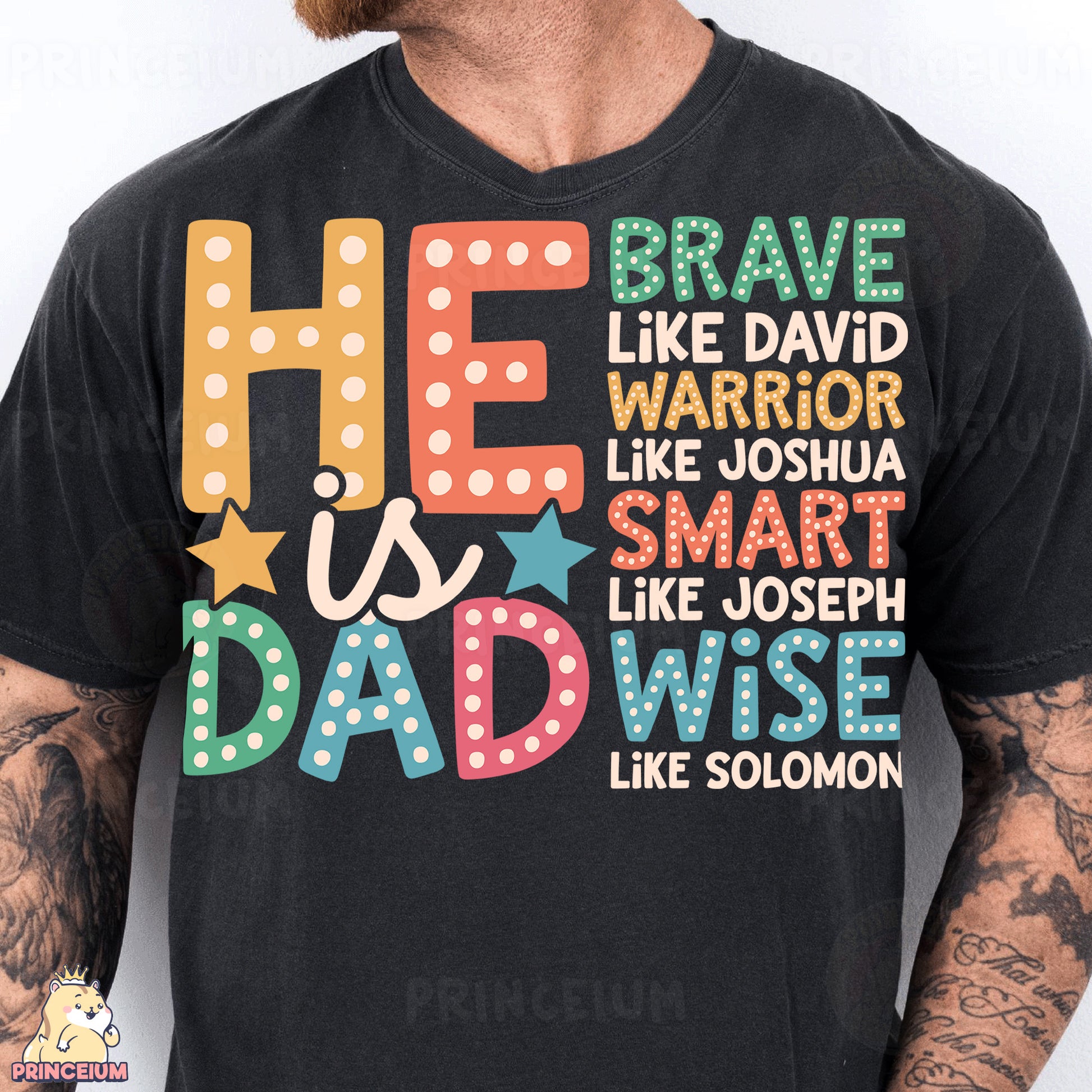 a man wearing a t - shirt that says he is a dad