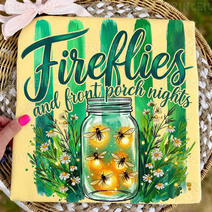 Fireflies and Front Porch Nights PNG, Country Summer Shirt Design, Rustic Mason Jar Sublimation