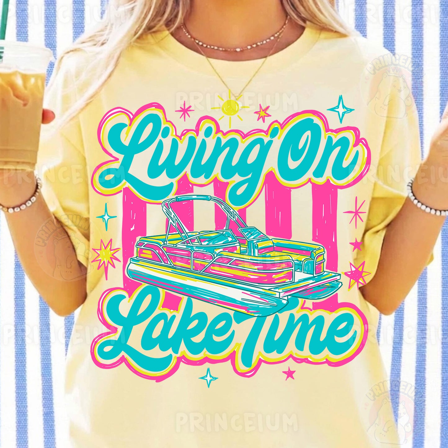 Living On Lake Time Sublimation Design PNG | Pontoon Boat Lake Life Digital Download