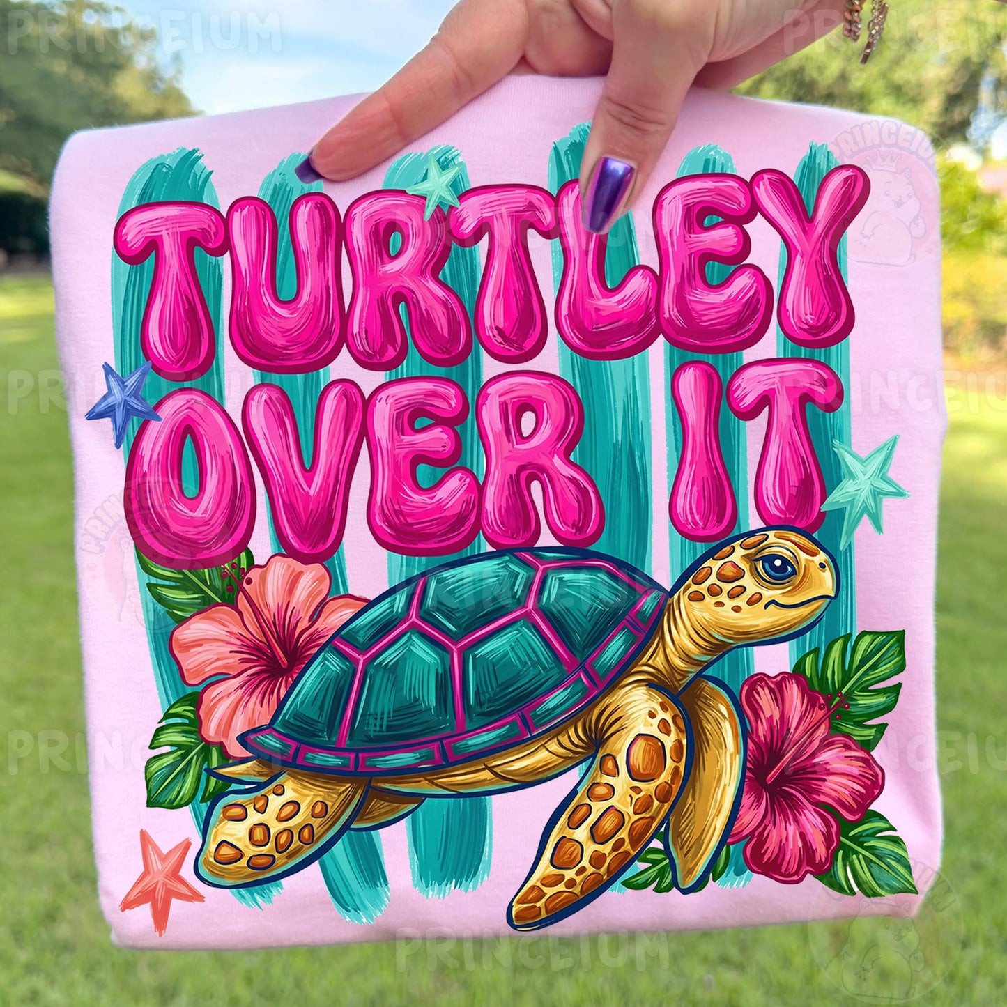 Turtley Over It Sublimation Design PNG | Cute Sea Turtle Hibiscus Digital Download