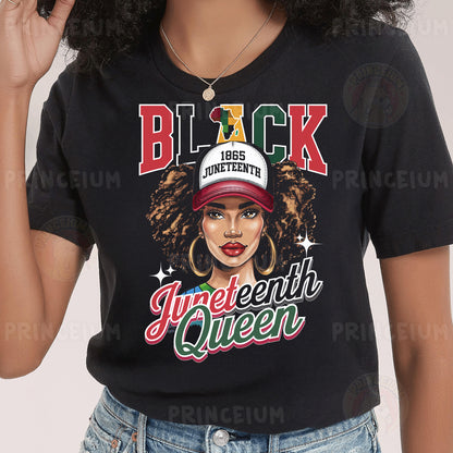 a woman wearing a black t - shirt with a picture of a woman's