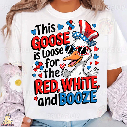 a woman wearing a t - shirt that says, this goose is loose for the