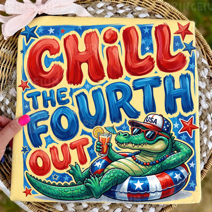 Chill The Fourth Out PNG, Funny 4th of July Alligator Shirt Design, Patriotic Summer Sublimation