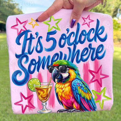 It's 5 O'Clock Somewhere PNG - Funny Parrot Sublimation Design for Shirts