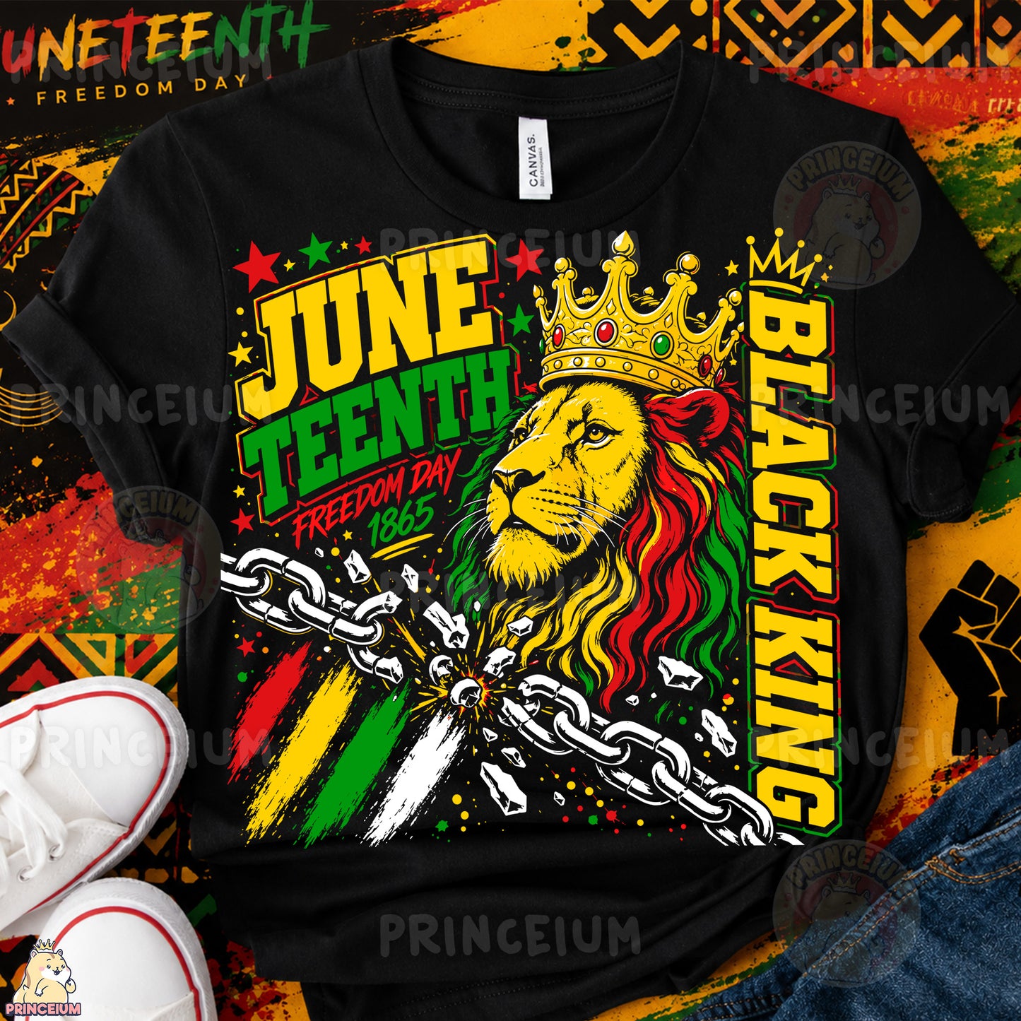 Black King Juneteenth Freedom Day 1865 Sublimation Design PNG Lion Crown Digital Download