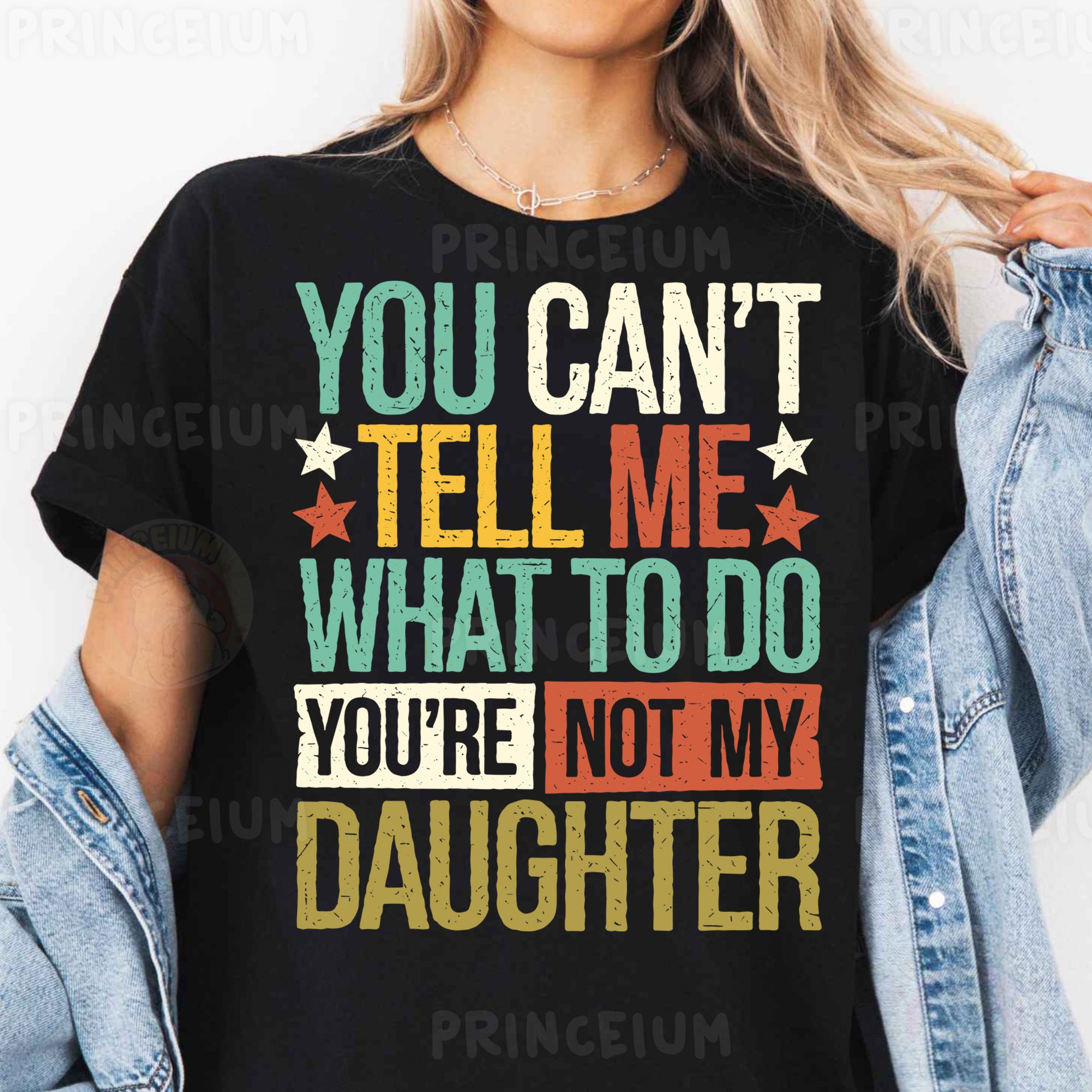 a woman wearing a t - shirt that says you can't tell me what