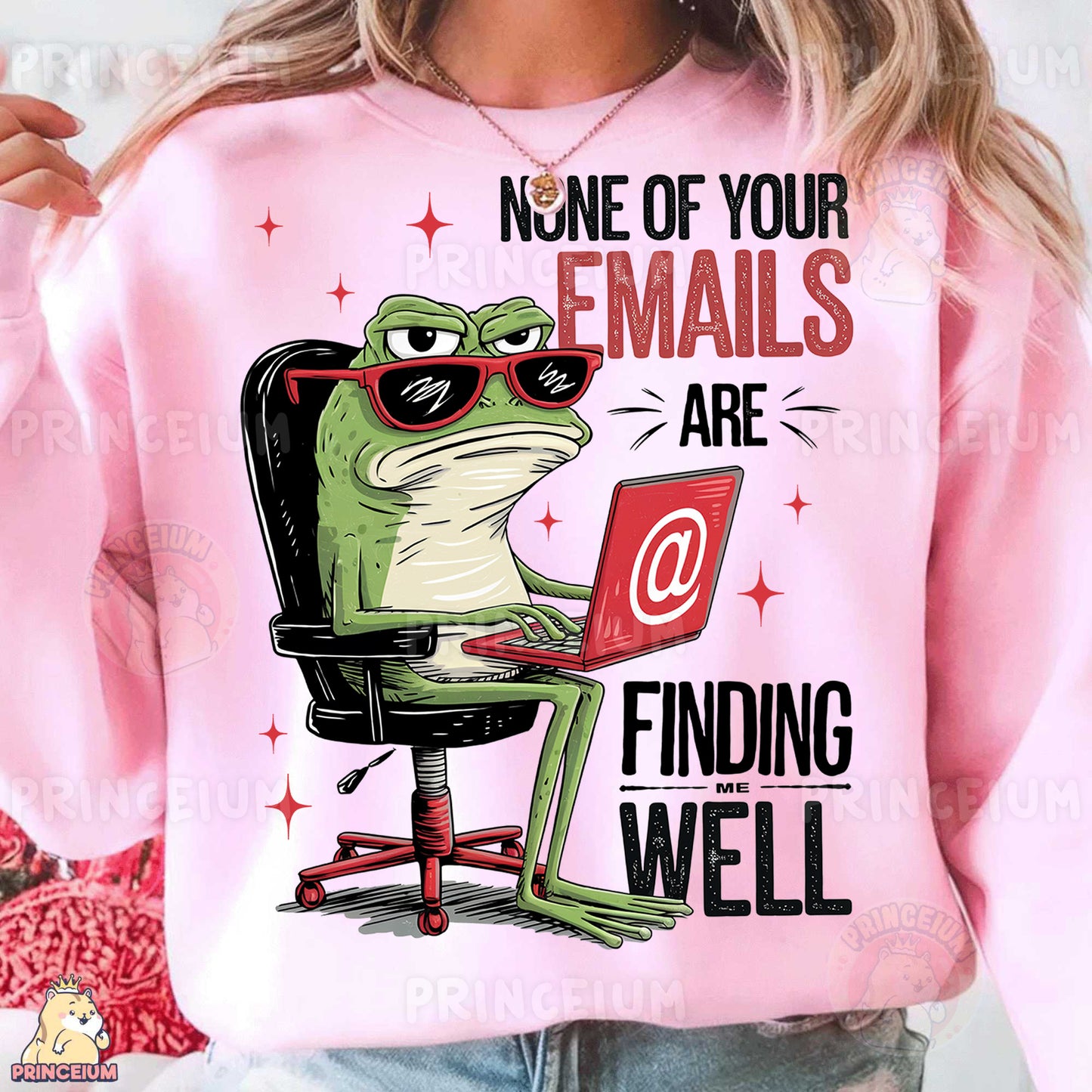 a woman wearing a pink shirt with a frog on it