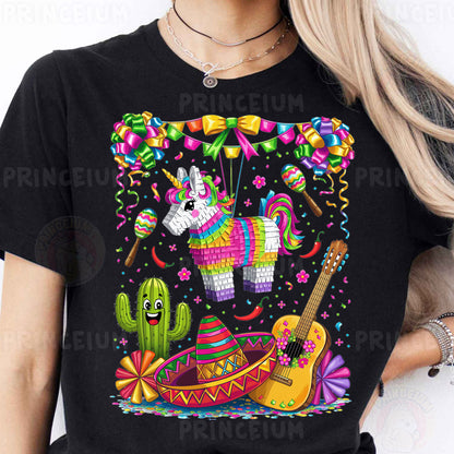 a woman wearing a black t - shirt with an image of a llama and