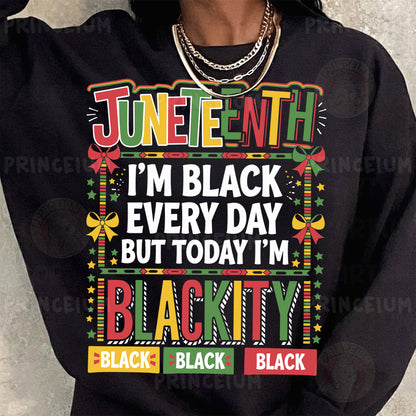a woman wearing a black sweatshirt with the words black on it