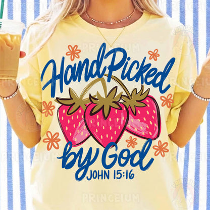 Hand Picked By God Sublimation Design PNG Strawberry Christian John 15:16 Digital Download