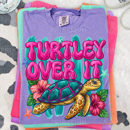 Turtley Over It Sublimation Design PNG | Cute Sea Turtle Hibiscus Digital Download