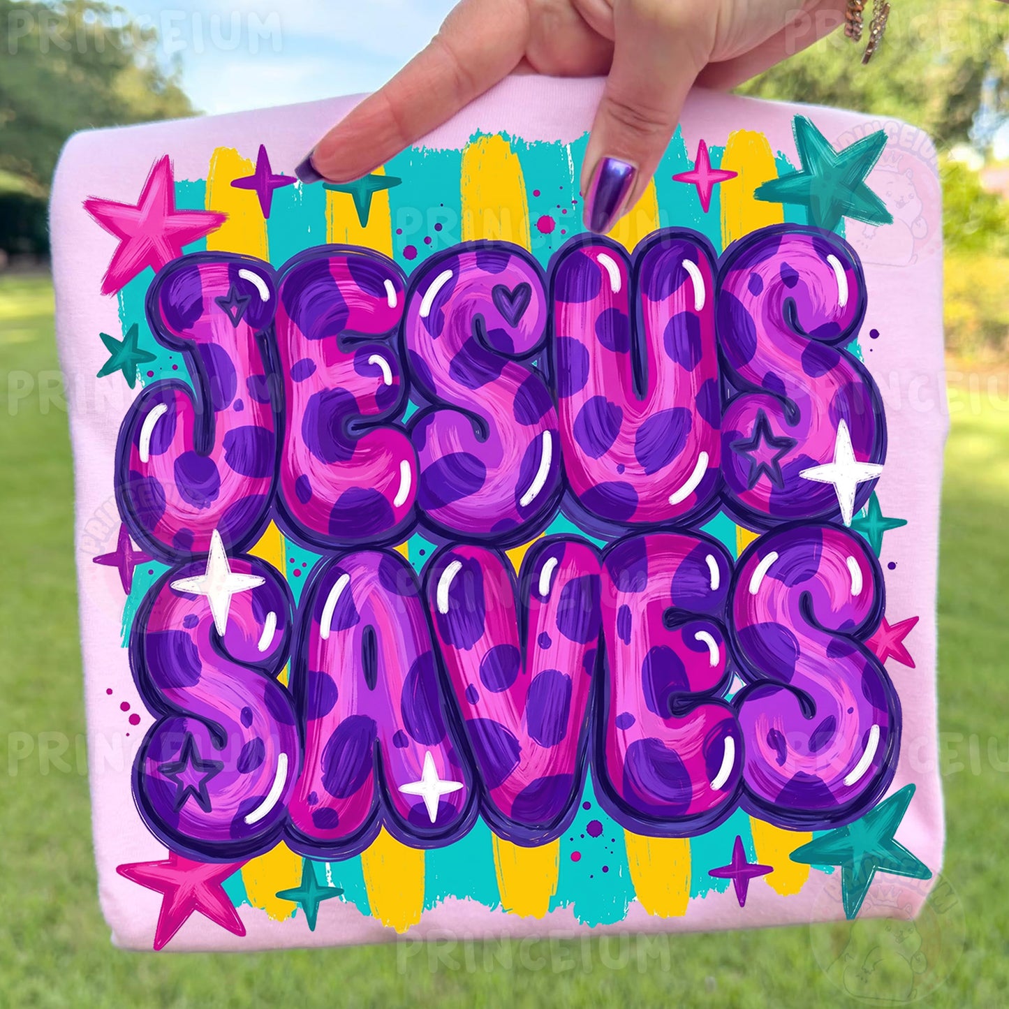 Jesus Saves Sublimation Design PNG | Colorful Leopard Print Christian Digital Download