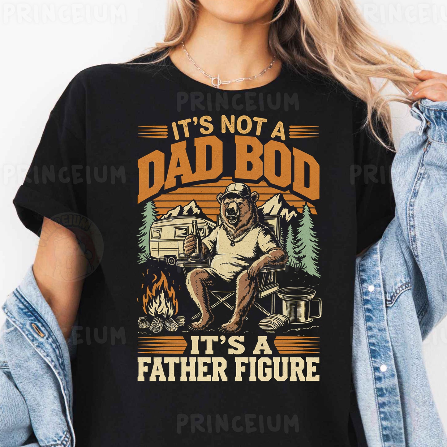 a woman wearing a shirt that says it's not a dad bod it