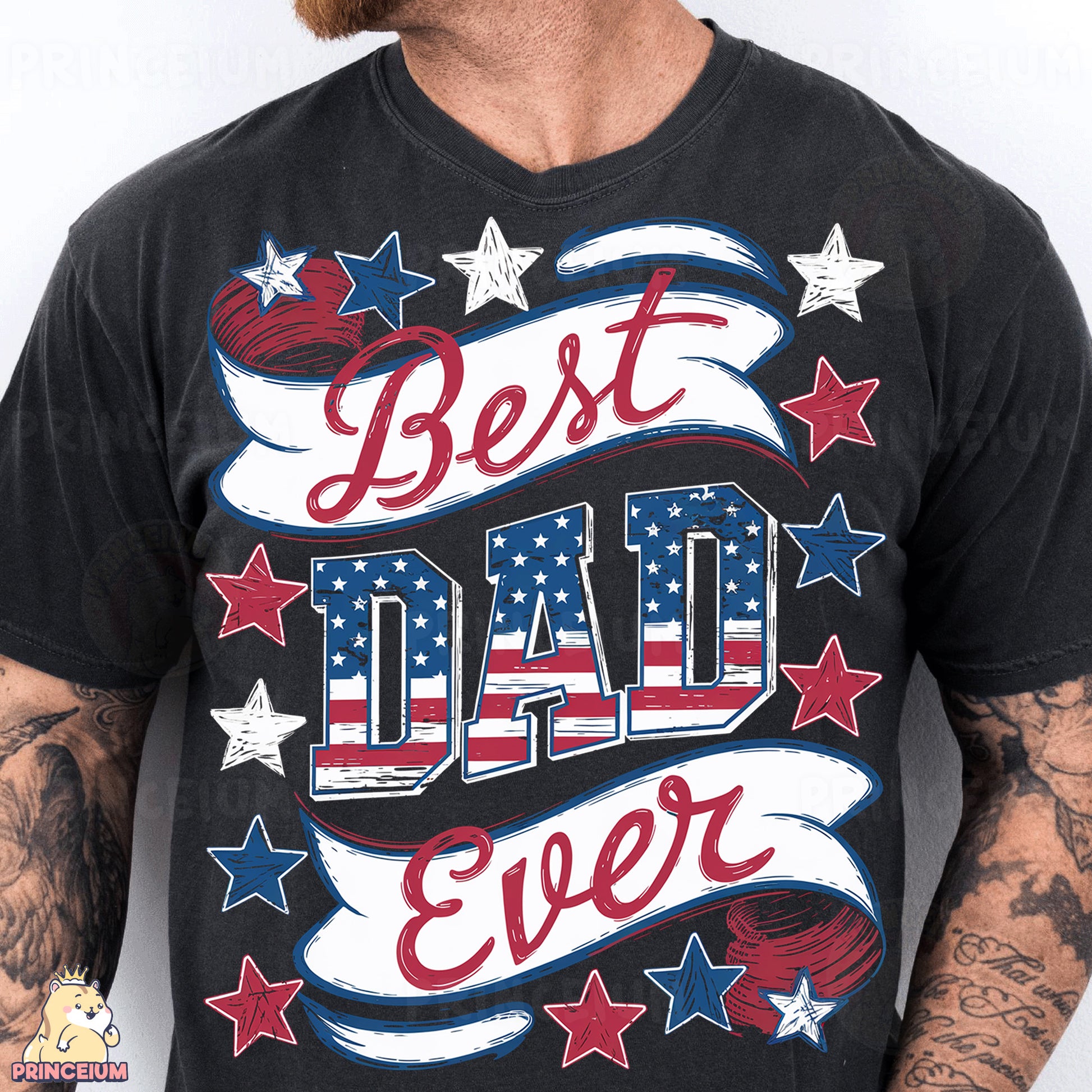 a man with a beard wearing a t - shirt that says best dad ever