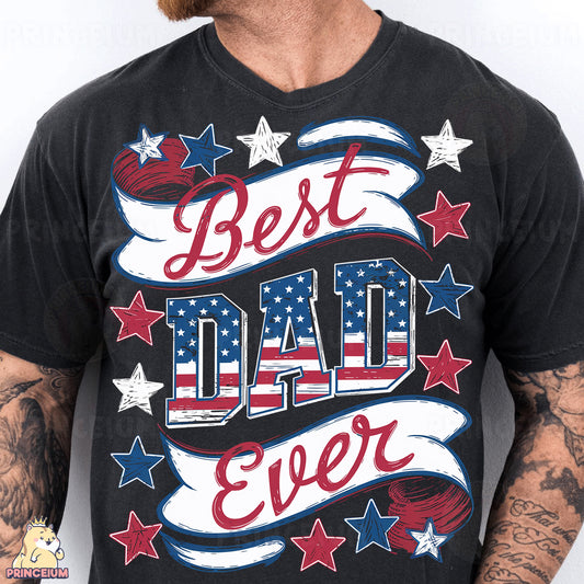 a man with a beard wearing a t - shirt that says best dad ever