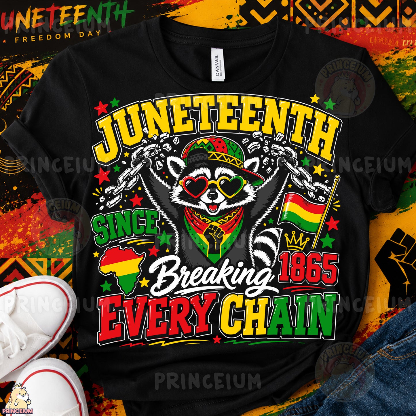 Juneteenth Raccoon Breaking Every Chain Sublimation Design PNG | Freedom Day 1865 Digital Download