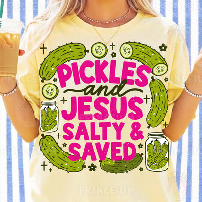 Pickles and Jesus Salty & Saved Sublimation Design PNG Funny Christian Digital Download