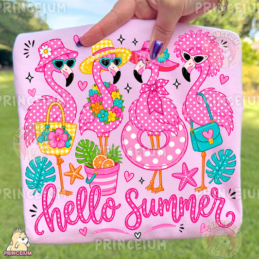 Hello Summer Flamingos Sublimation Design PNG Pink Flamingo Digital Download NEW26