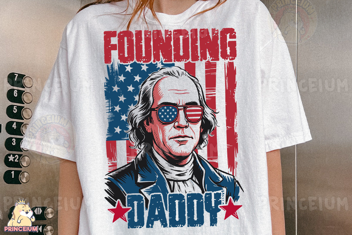 a woman wearing a t - shirt with an image of a man with glasses on