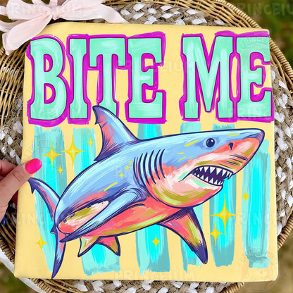 Bite Me Shark PNG, Funny Summer Beach Shirt Design, Shark Sublimation Graphic