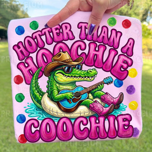 Hotter Than A Hoochie Coochie Sublimation Design PNG | Funny Alligator Cowboy Digital Download