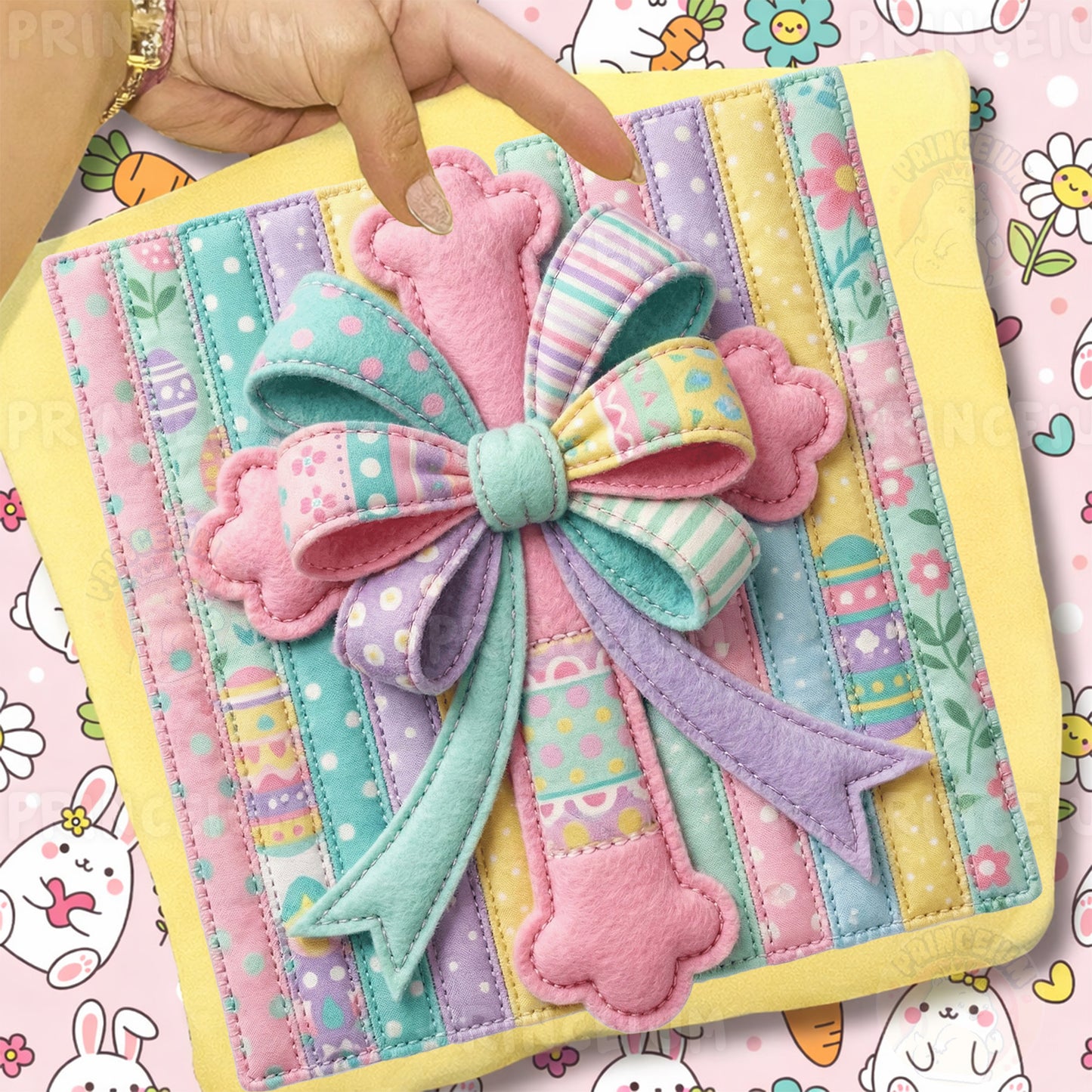 Easter Cross PNG, Pastel Patchwork Bow Cross Art, Christian Spring Faith Clipart Design
