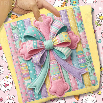 Easter Cross PNG, Pastel Patchwork Bow Cross Art, Christian Spring Faith Clipart Design