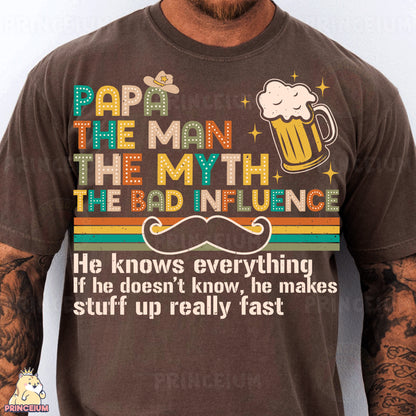 a man wearing a brown t - shirt with a mustache and a moustache