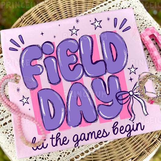 Field Day Let The Games Begin Sublimation Design PNG | Purple Bow School Field Day Digital Download