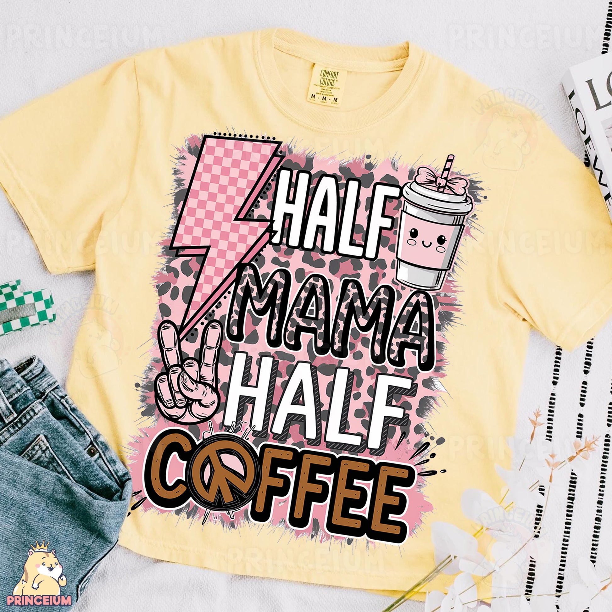 a yellow shirt that says hale mama half coffee