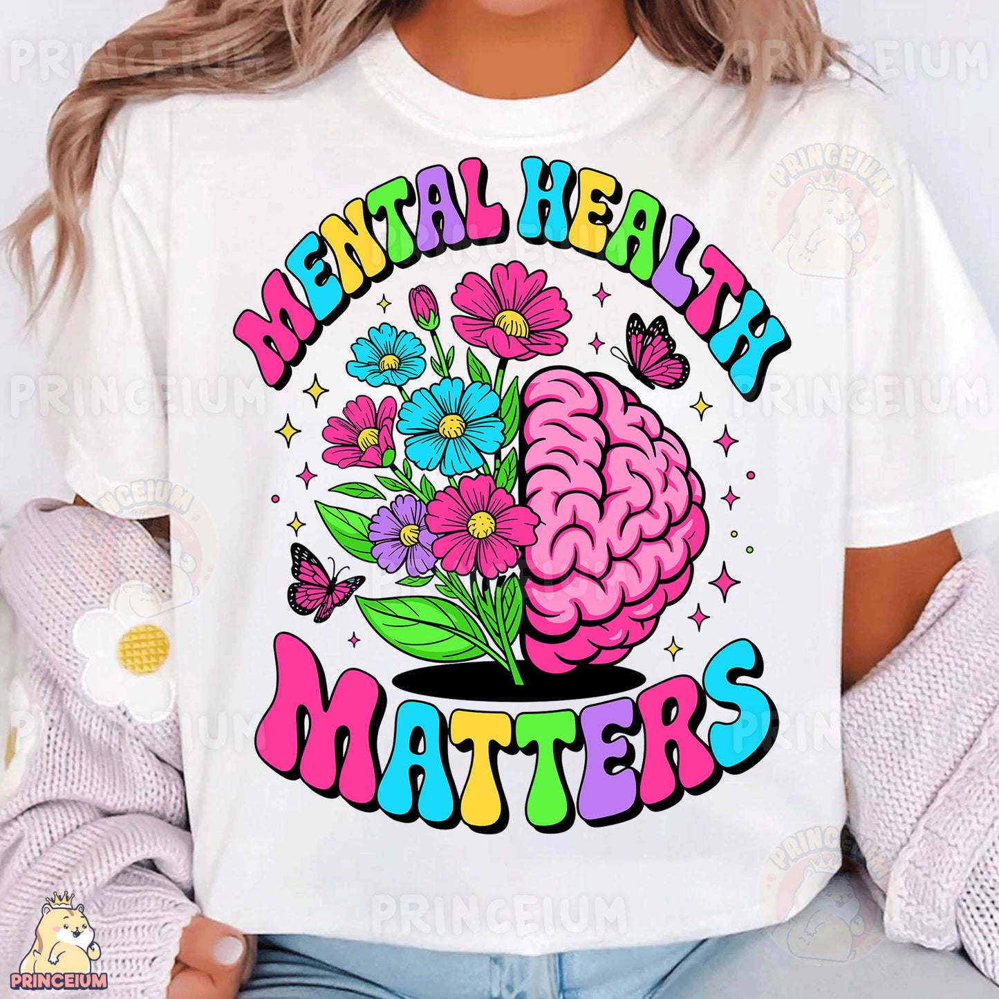 a woman wearing a t - shirt that says mental healthy matters