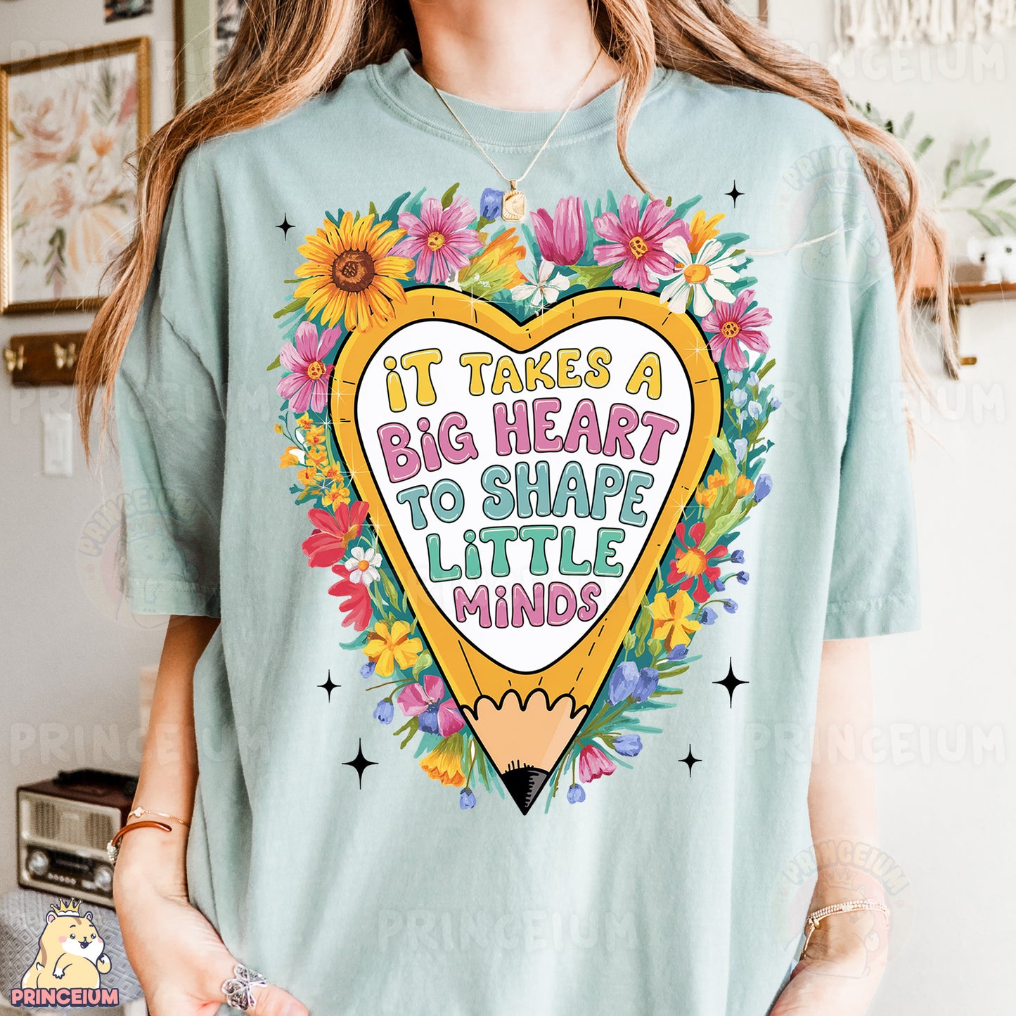 a woman wearing a t - shirt that says it takes a big heart to shape